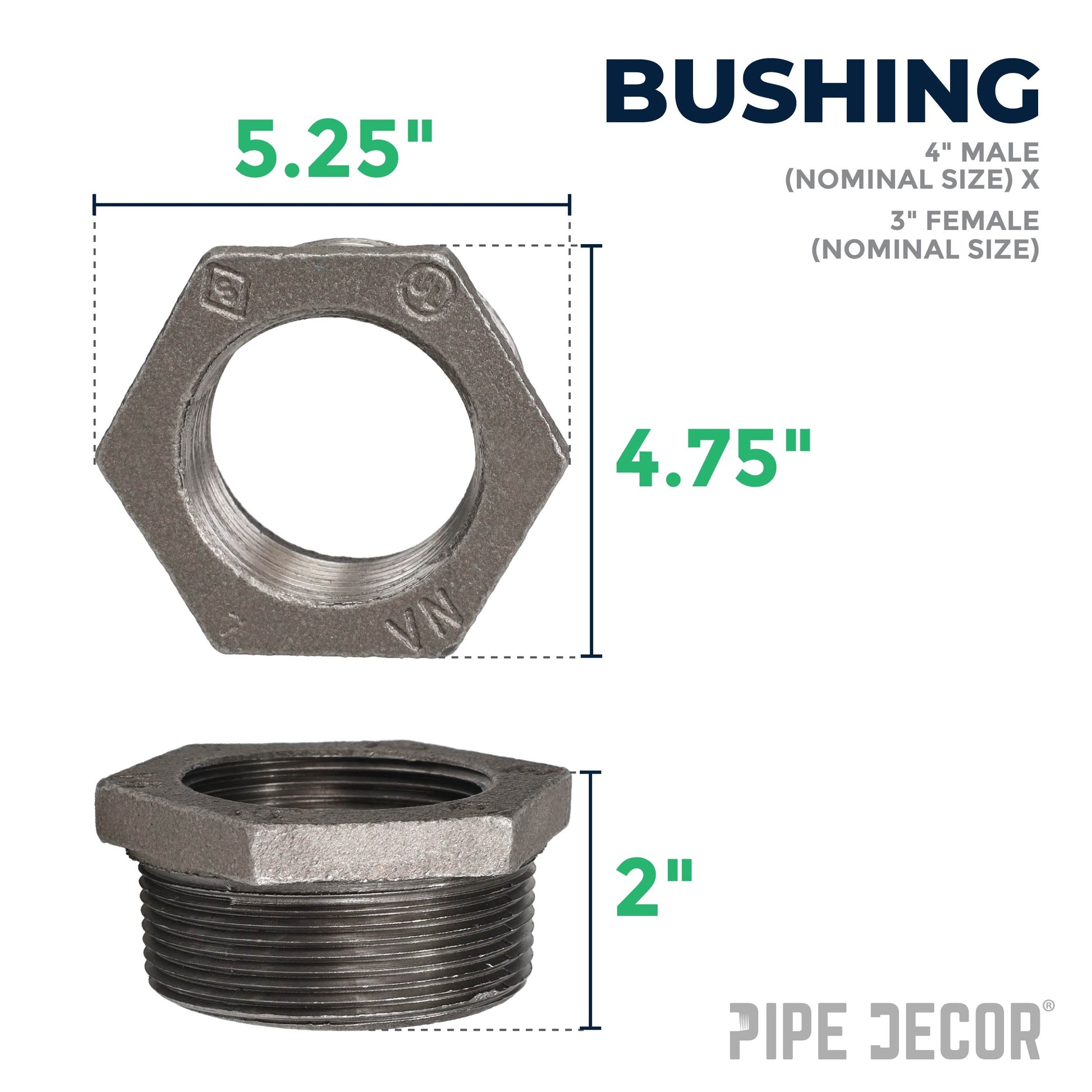 4 in. x 3 in. Black Bushing PIPE DECOR