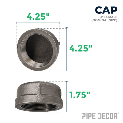 3 in. Black Cap PIPE DECOR