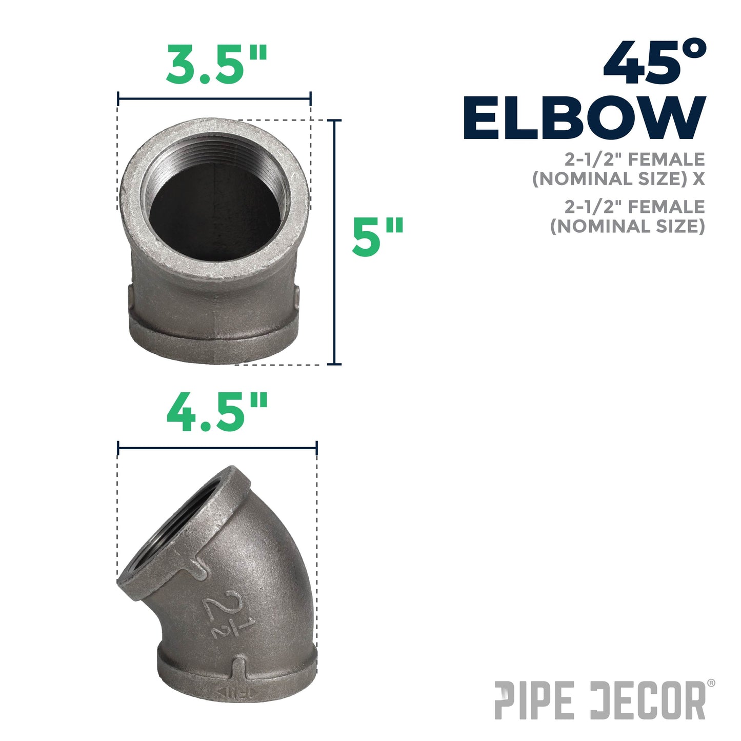2 1/2 in. Black 45 Degree Elbow PIPE DECOR