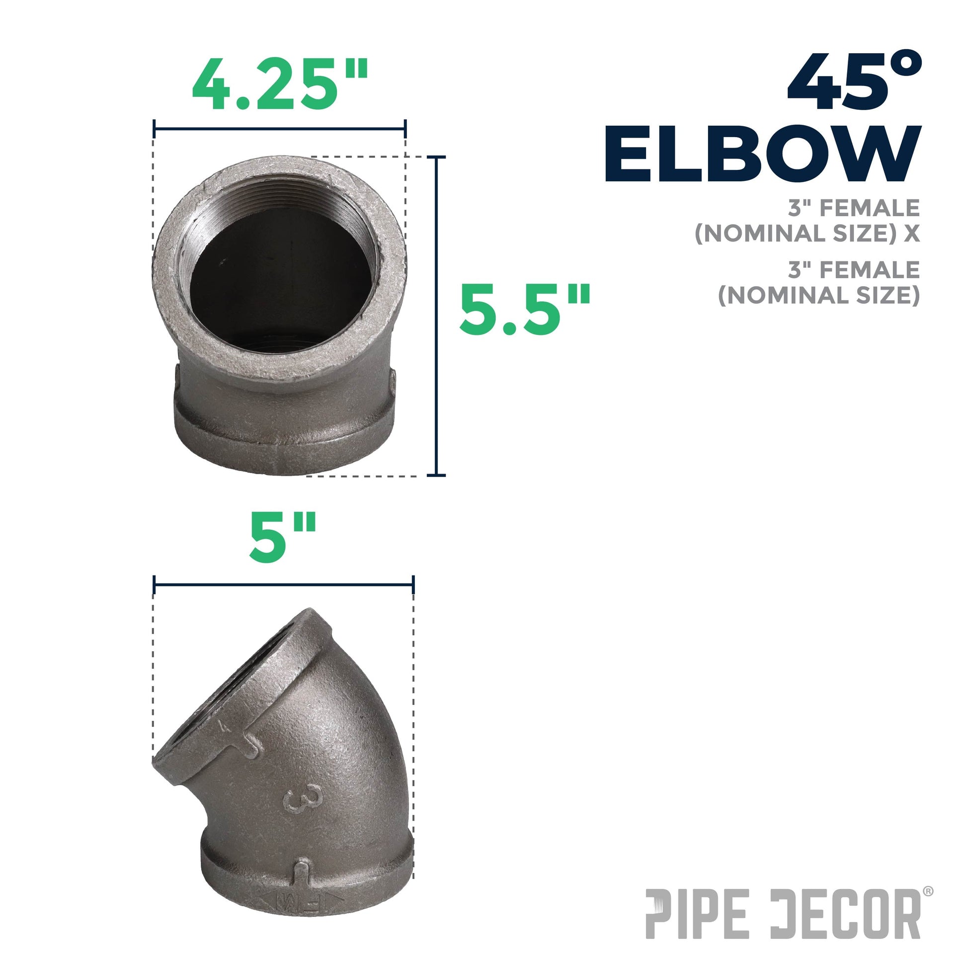 3 in. Black 45 Degree Elbow PIPE DECOR