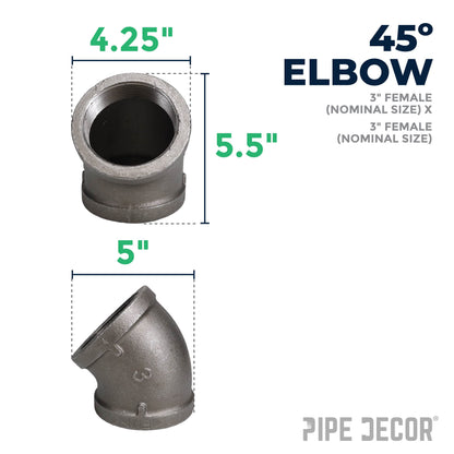 3 in. Black 45 Degree Elbow PIPE DECOR