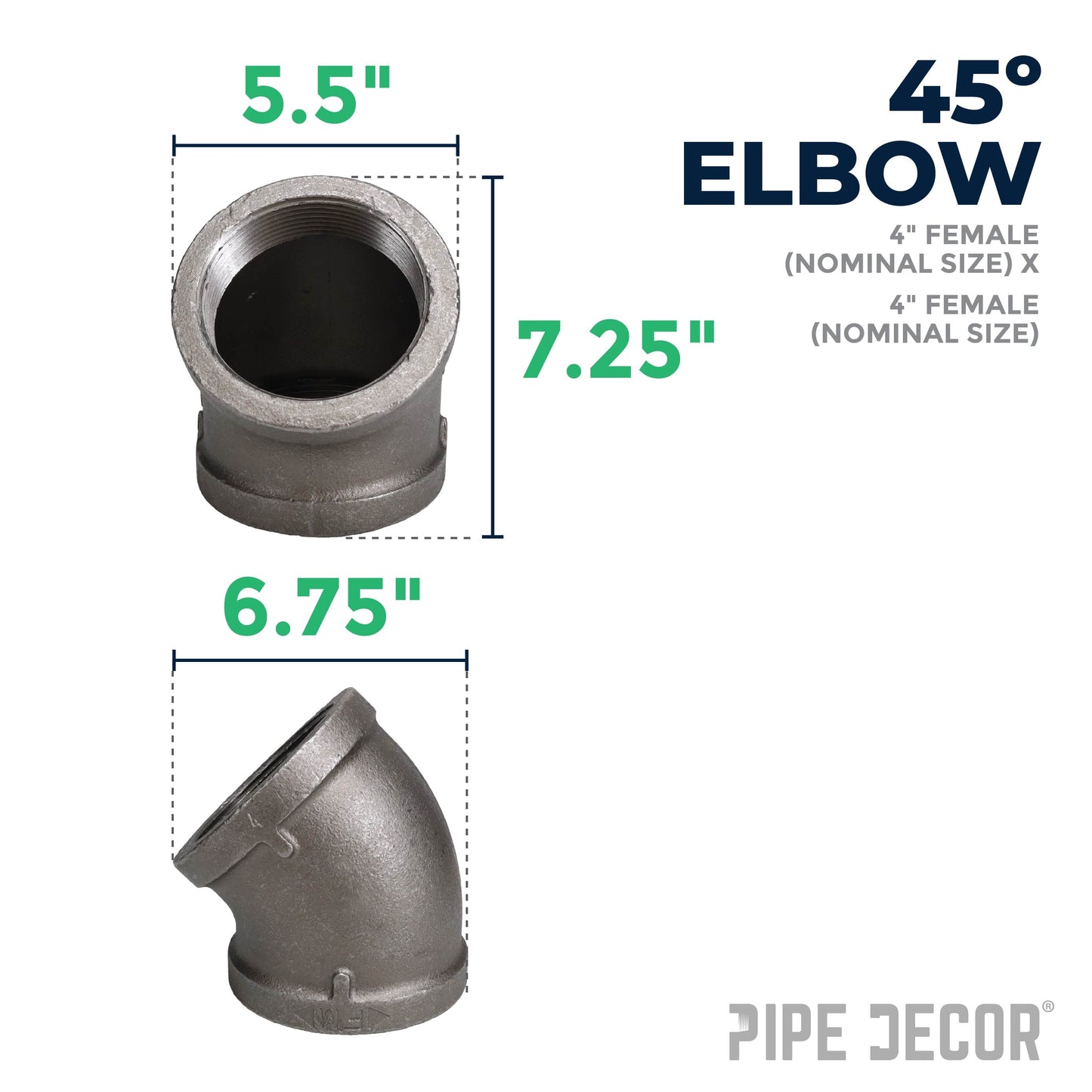 4 in. Black 45 Degree Elbow PIPE DECOR