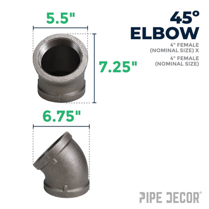 4 in. Black 45 Degree Elbow PIPE DECOR