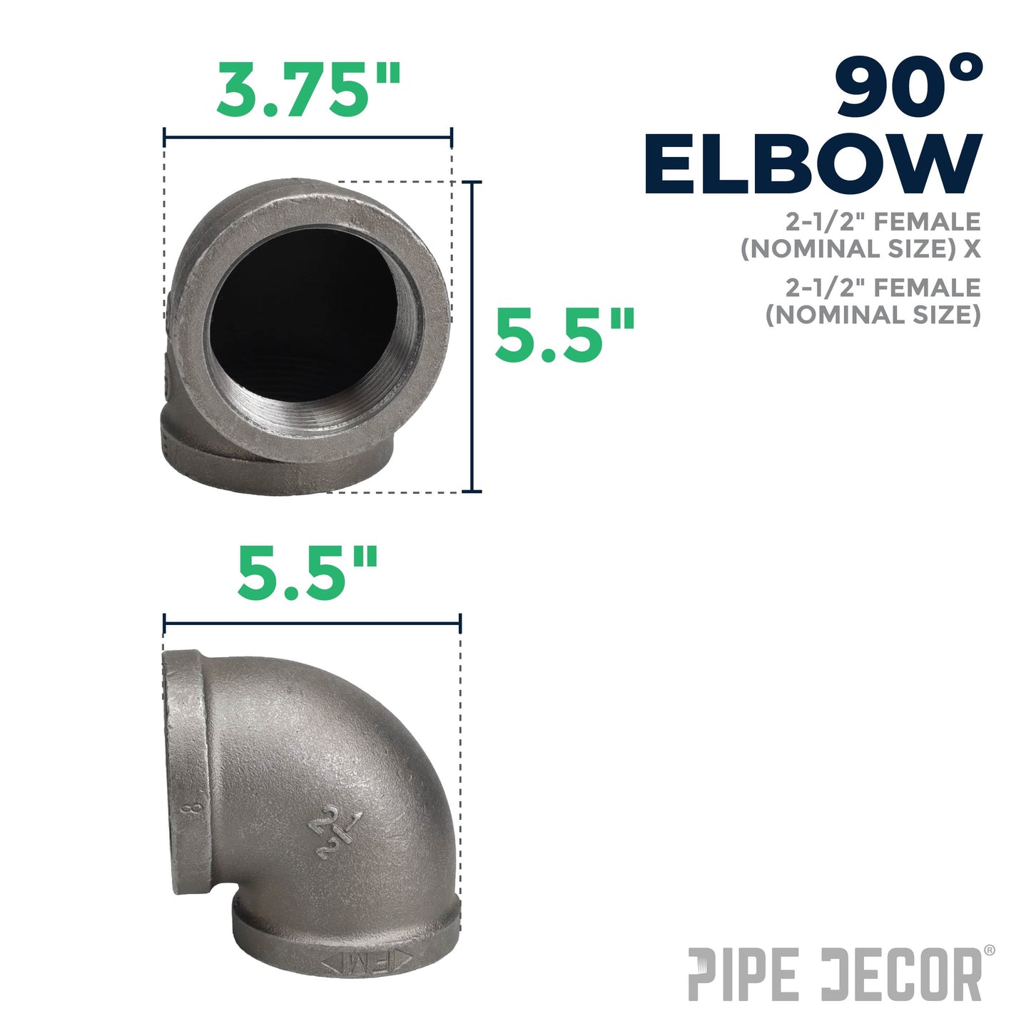2 1/2 in. Black 90 Degree Elbow PIPE DECOR