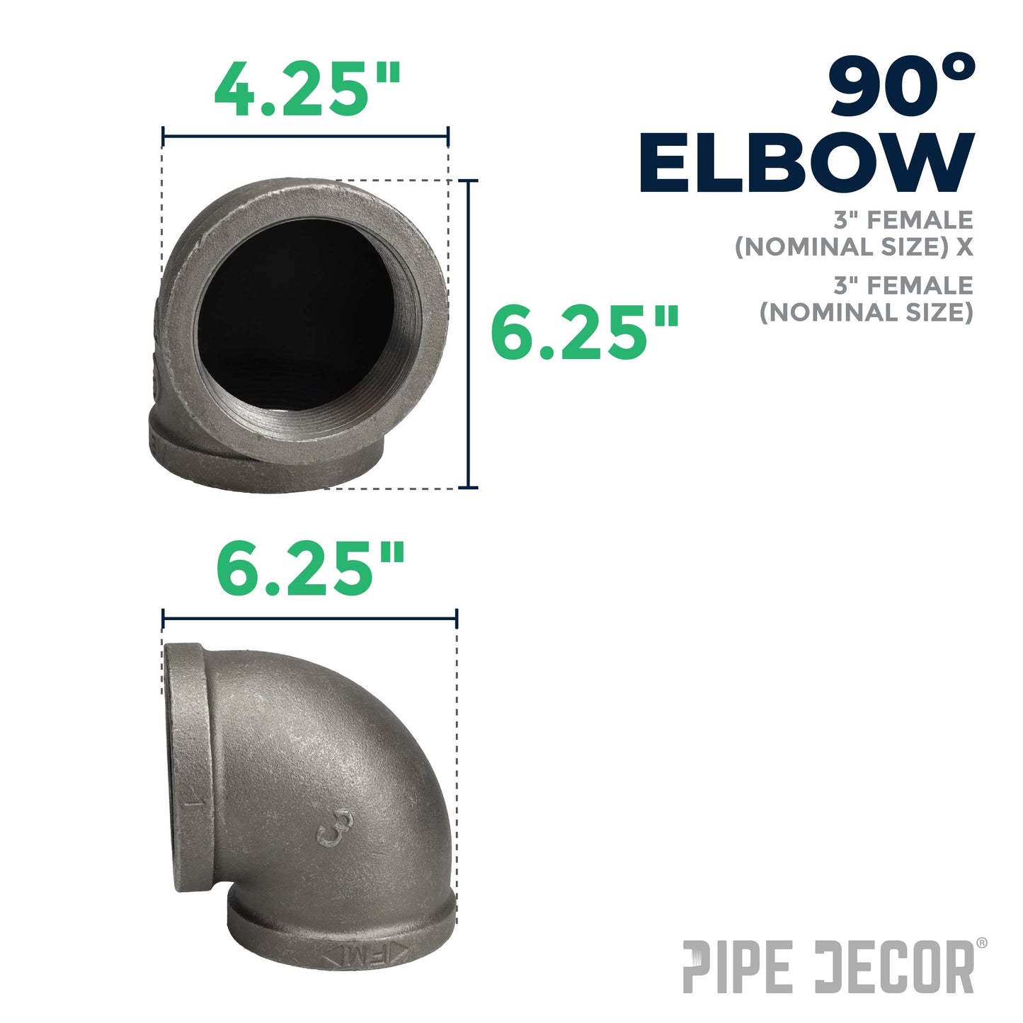3 in. Black 90 Degree Elbow PIPE DECOR
