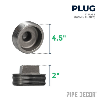 4 in. Black Plug PIPE DECOR