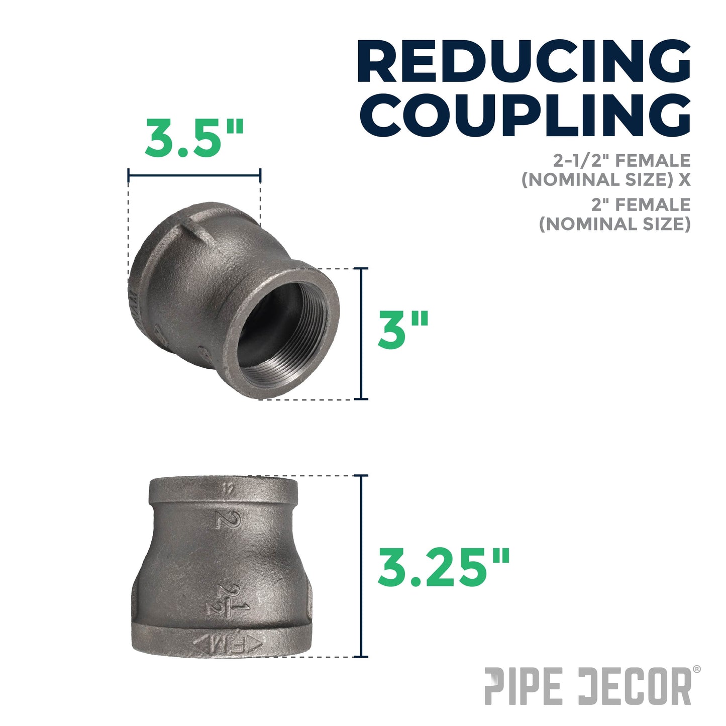 2 1/2 in. x 2 in. Black Reducing Coupling PIPE DECOR