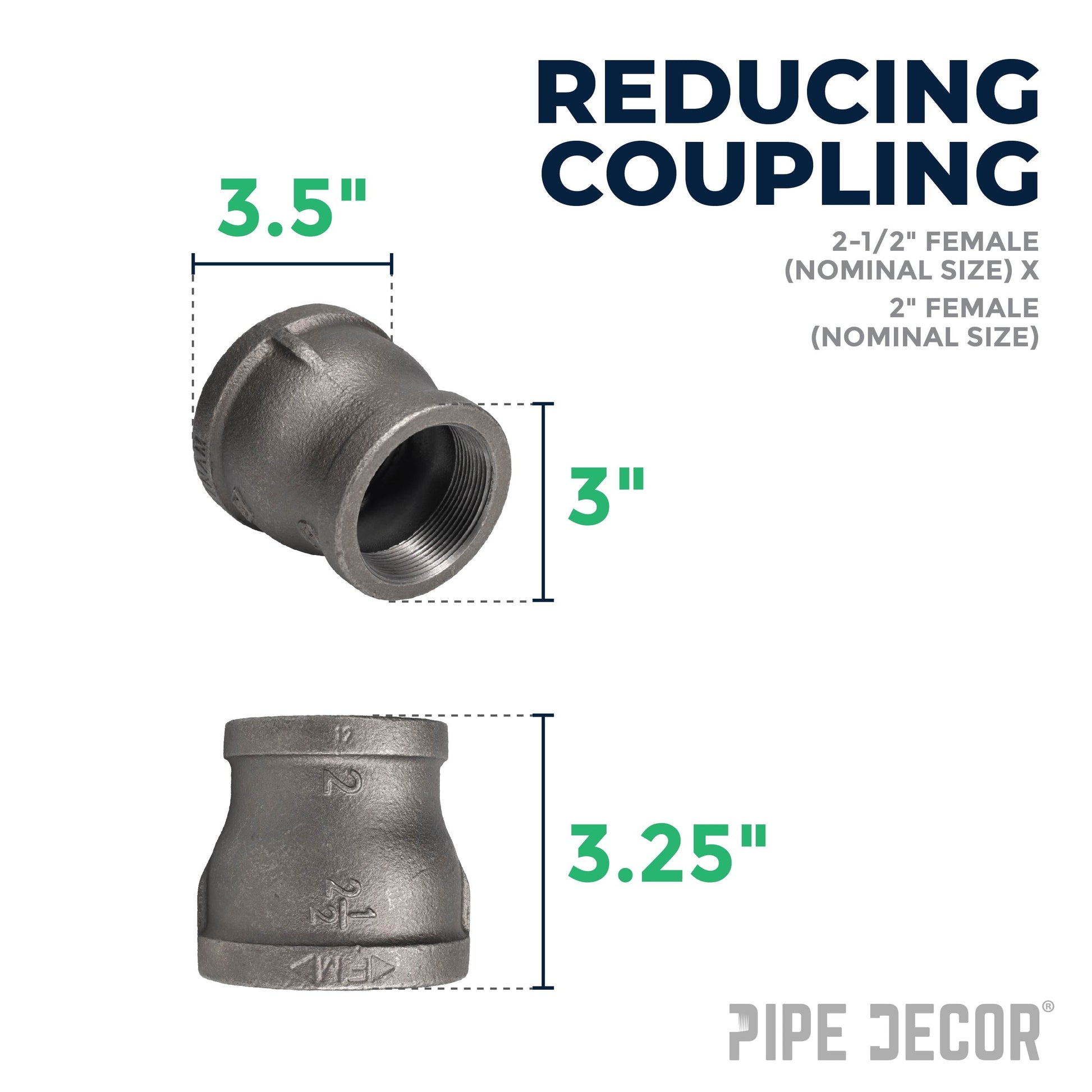 2 1/2 in. x 2 in. Black Reducing Coupling PIPE DECOR