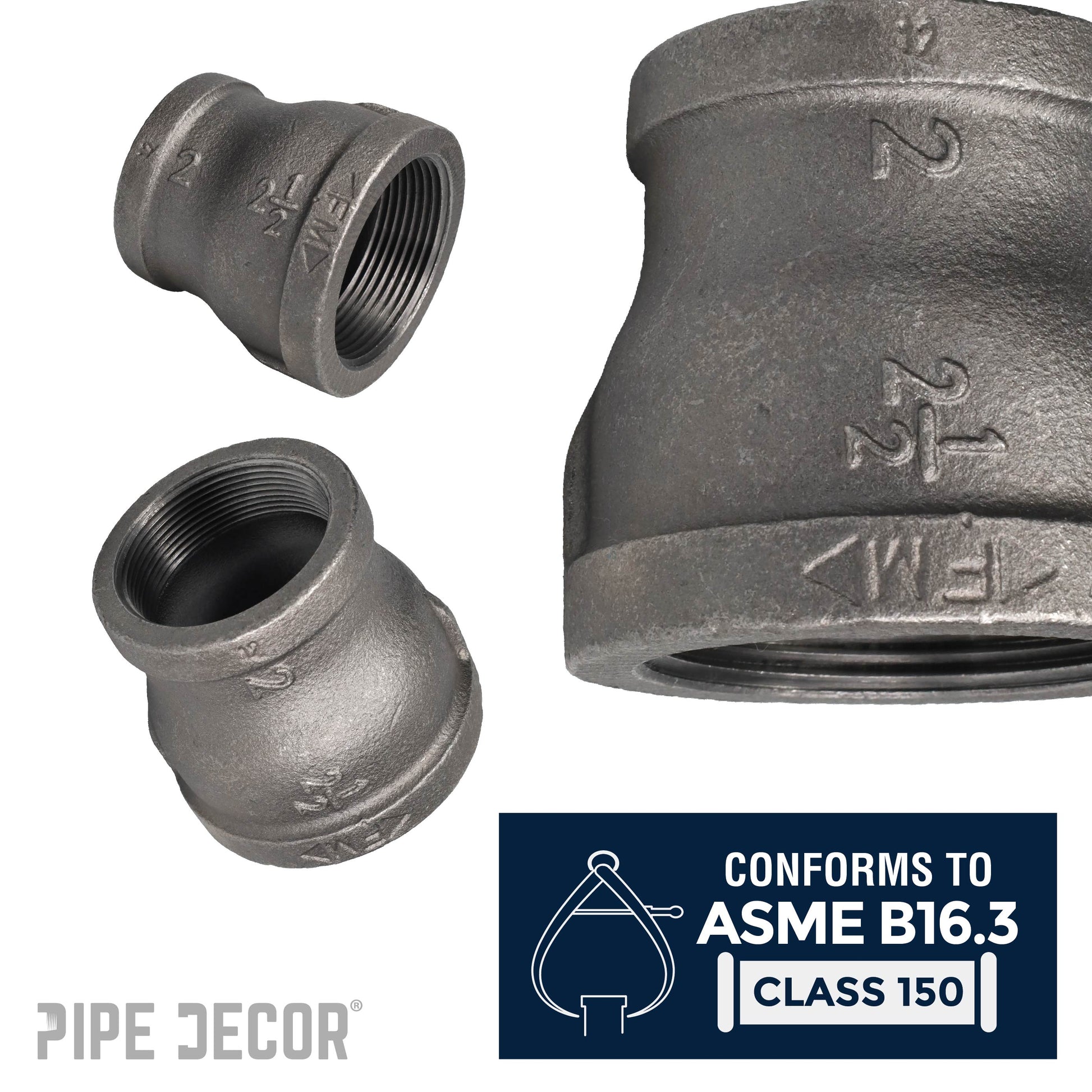 2 1/2 in. x 2 in. Black Reducing Coupling PIPE DECOR