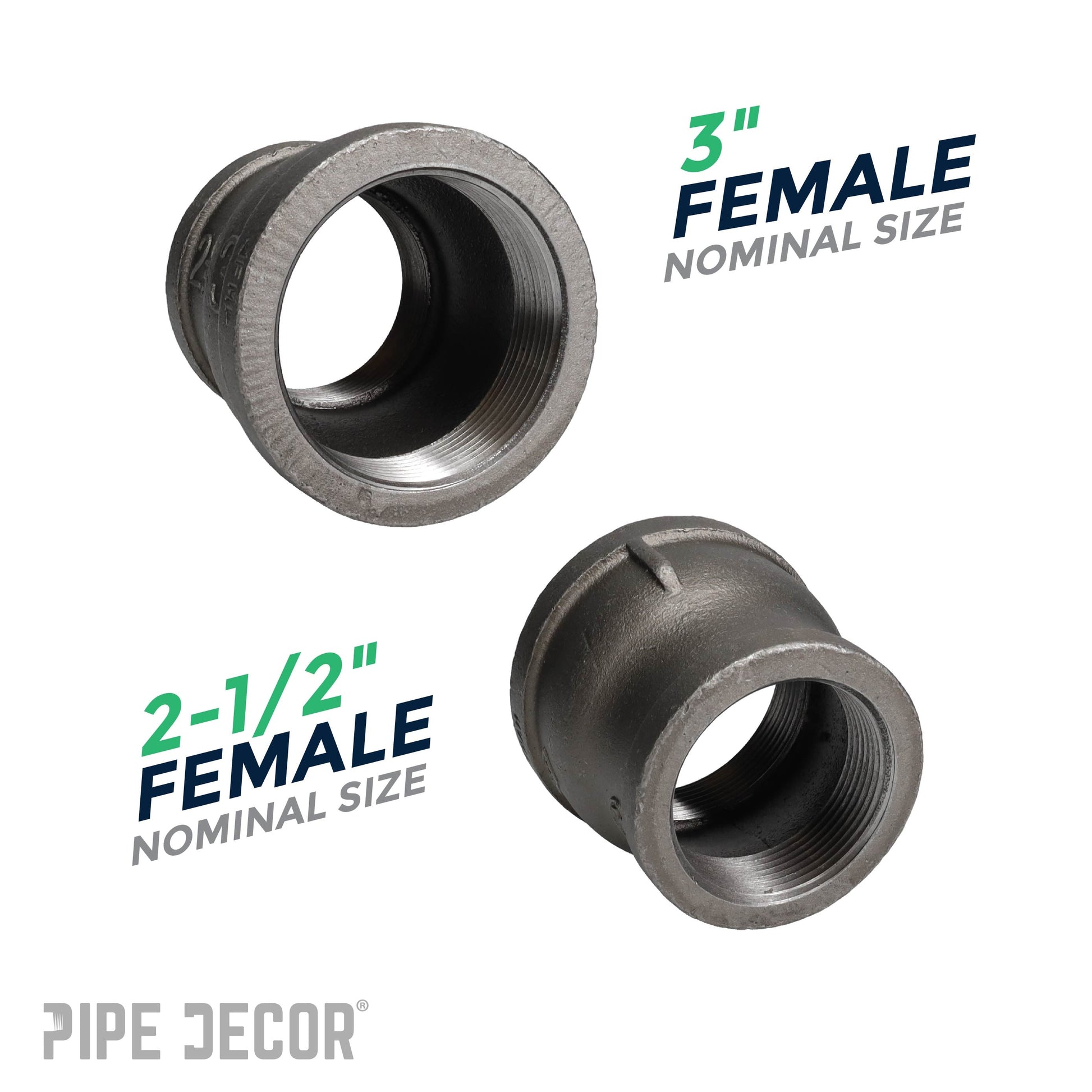 3 in. x 2 1/2 in. Black Reducing Coupling PIPE DECOR