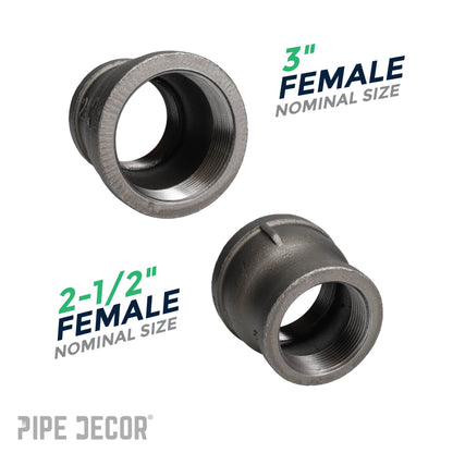 3 in. x 2 1/2 in. Black Reducing Coupling PIPE DECOR
