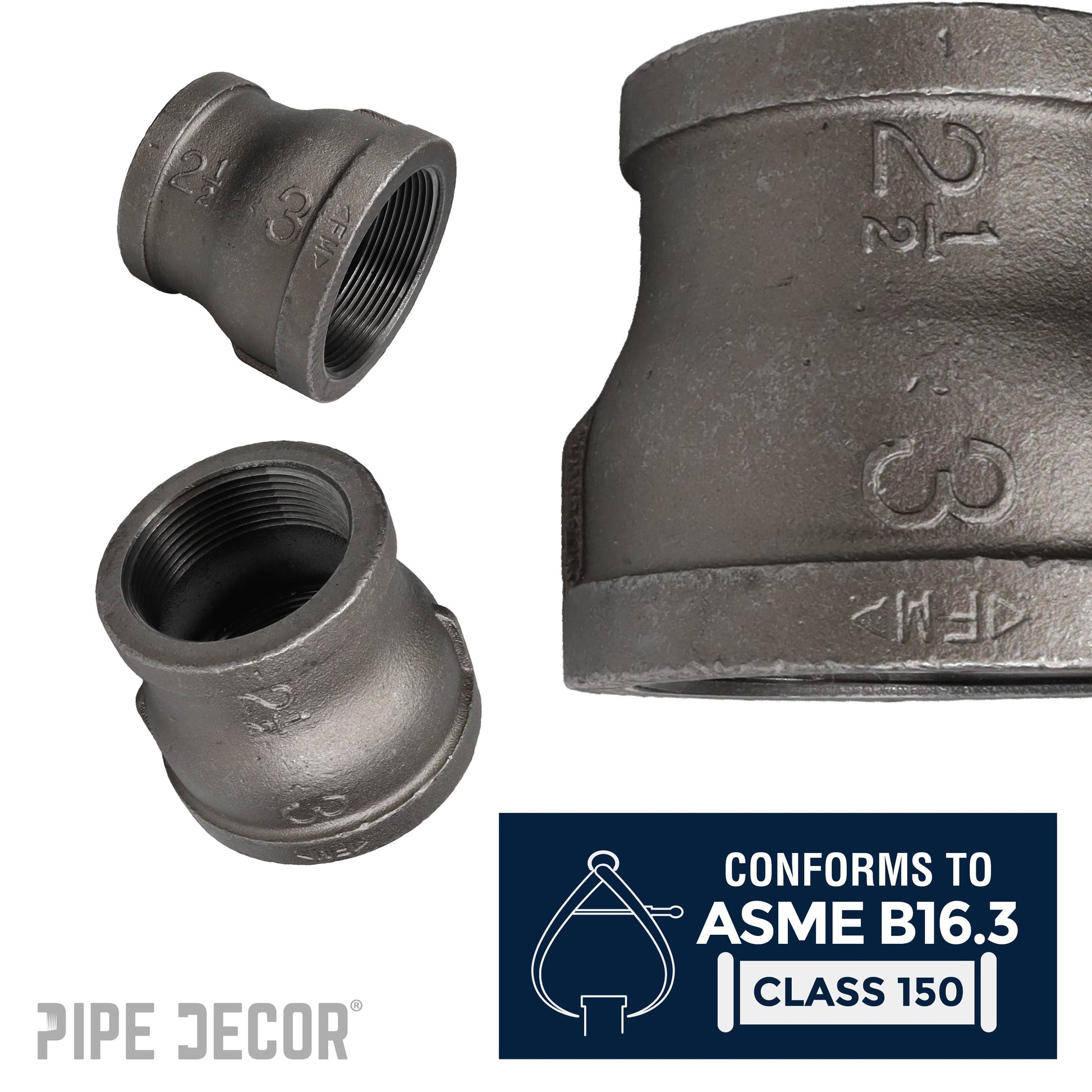 3 in. x 2 1/2 in. Black Reducing Coupling PIPE DECOR