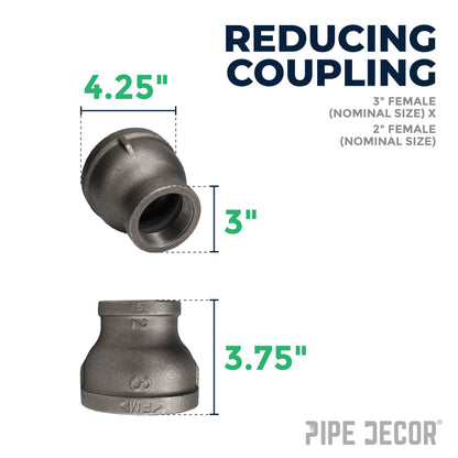 3 in. x 2 in. Black Reducing Coupling PIPE DECOR