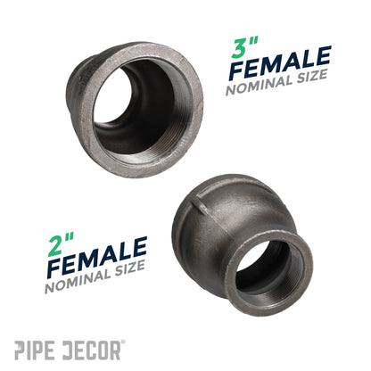 3 in. x 2 in. Black Reducing Coupling PIPE DECOR
