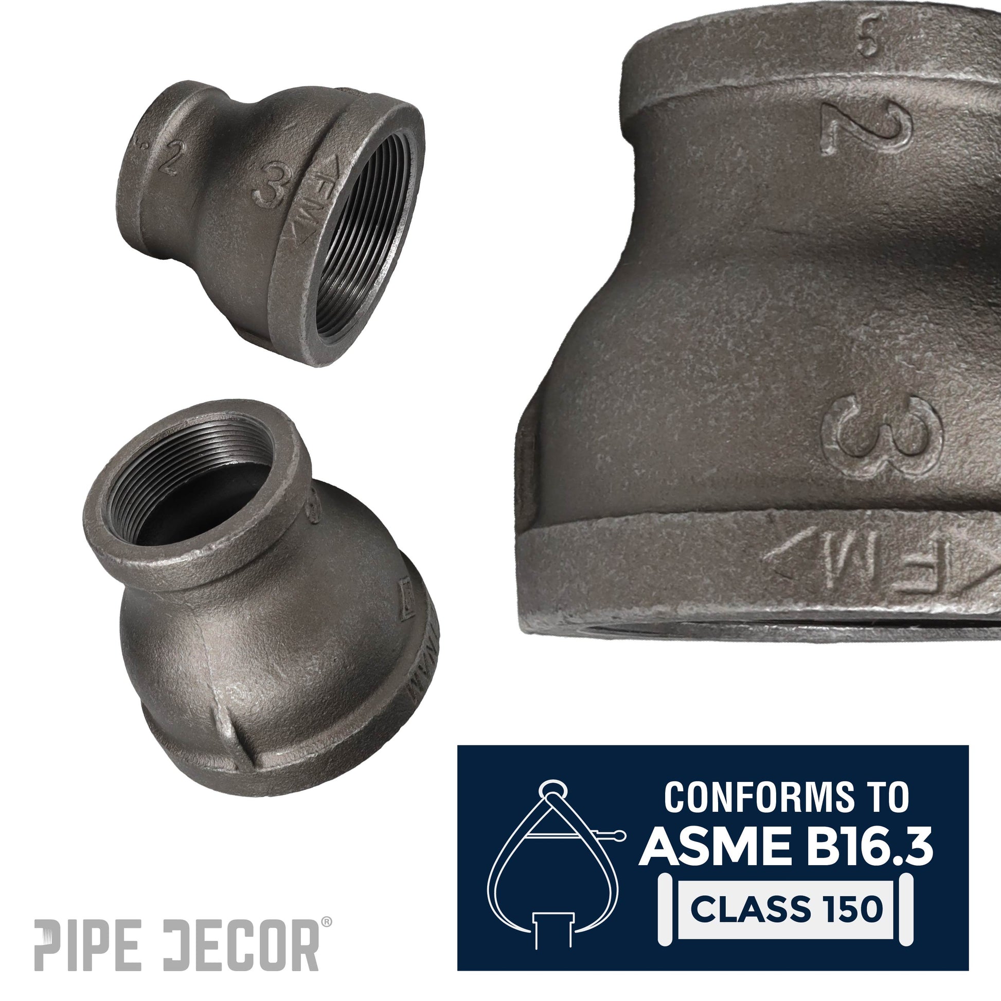 3 in. x 2 in. Black Reducing Coupling PIPE DECOR