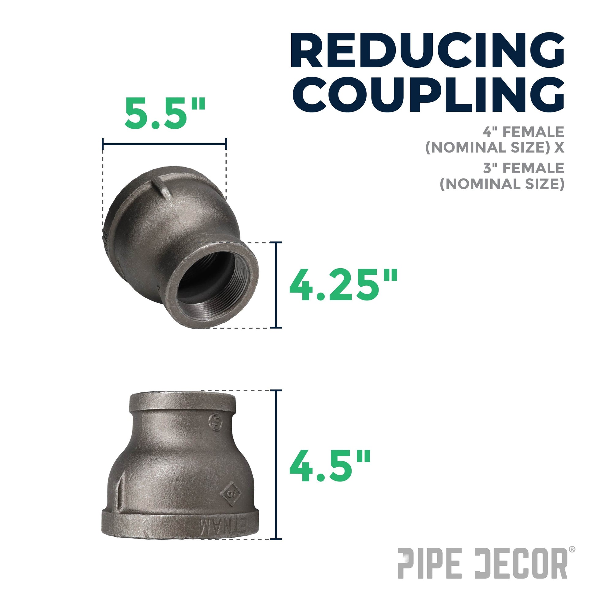 4 in. x 3 in. Black Reducing Coupling PIPE DECOR