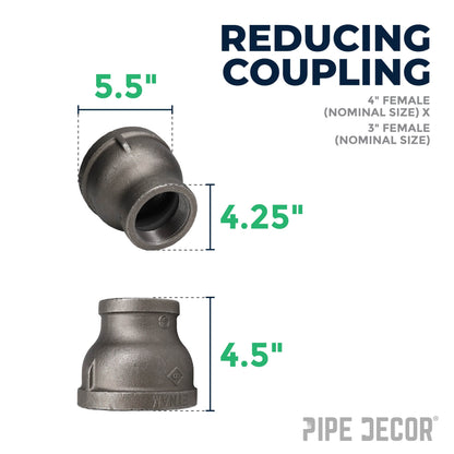 4 in. x 3 in. Black Reducing Coupling PIPE DECOR