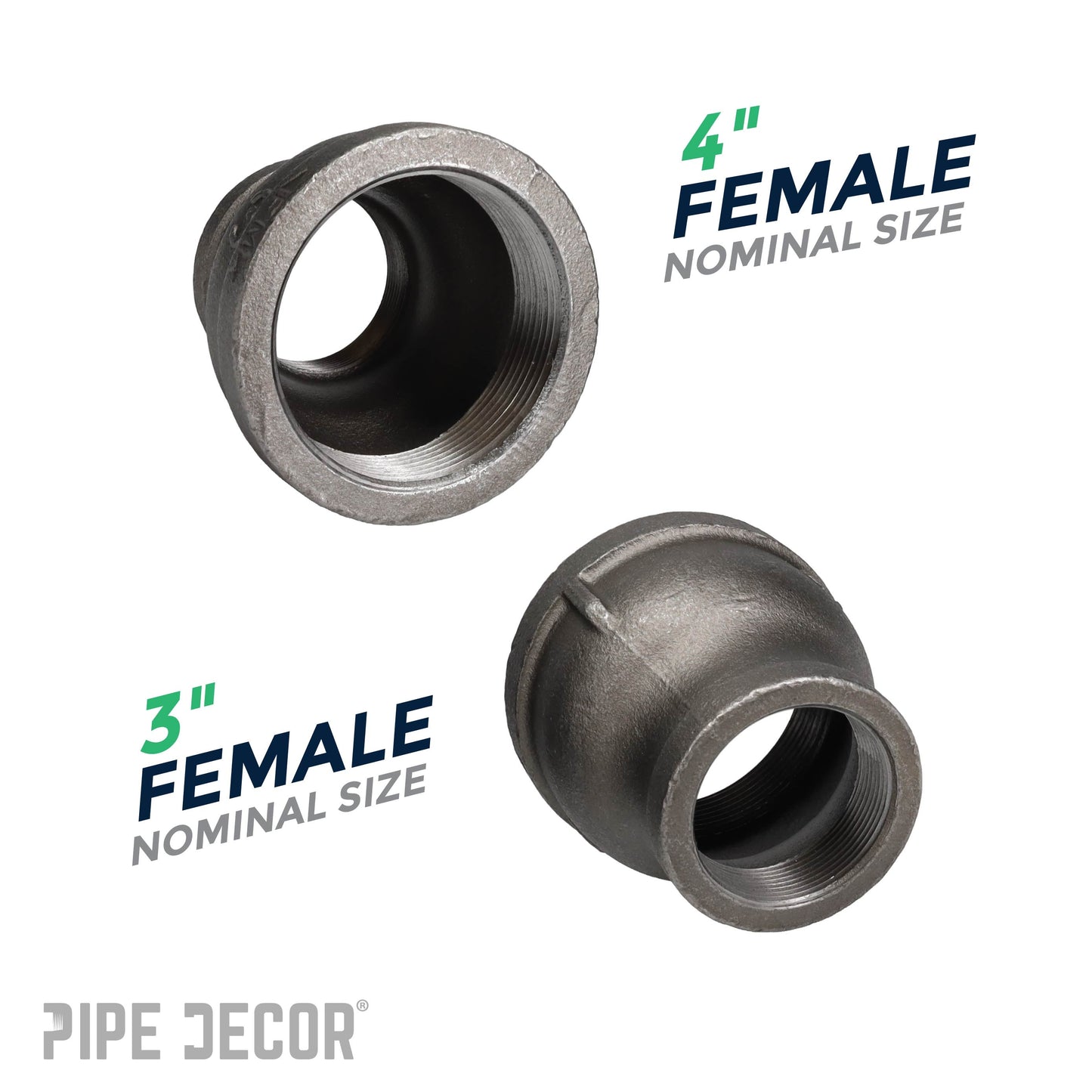 4 in. x 3 in. Black Reducing Coupling PIPE DECOR