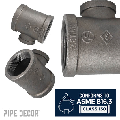 4 in. x 4 in.x 3 in. Black Reducing Tee PIPE DECOR