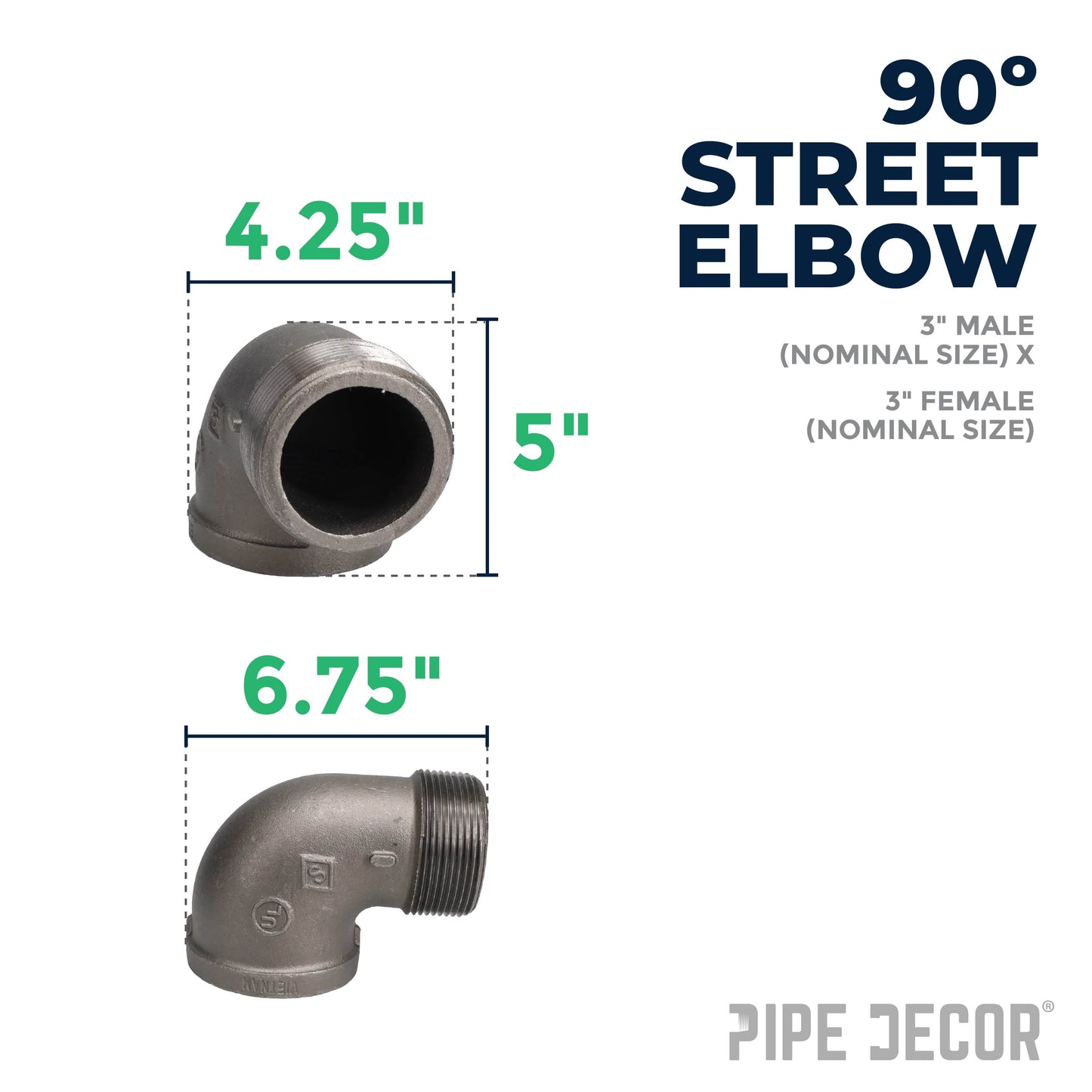 3 in. Black 90 Degree Street Elbow PIPE DECOR