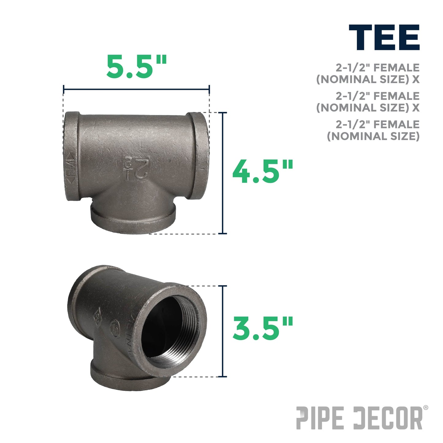 2 1/2 in. Black Tee PIPE DECOR