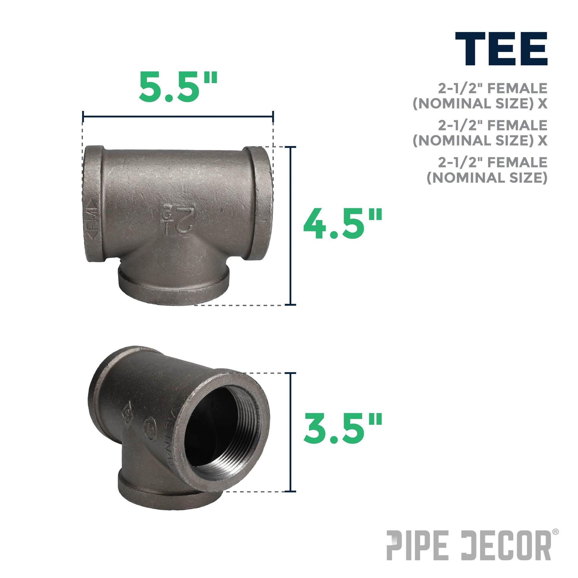 2 1/2 in. Black Tee PIPE DECOR
