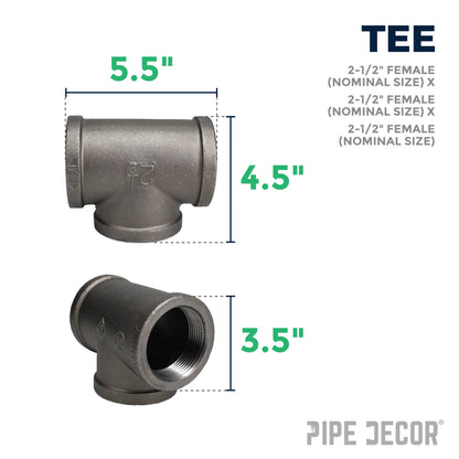 2 1/2 in. Black Tee PIPE DECOR