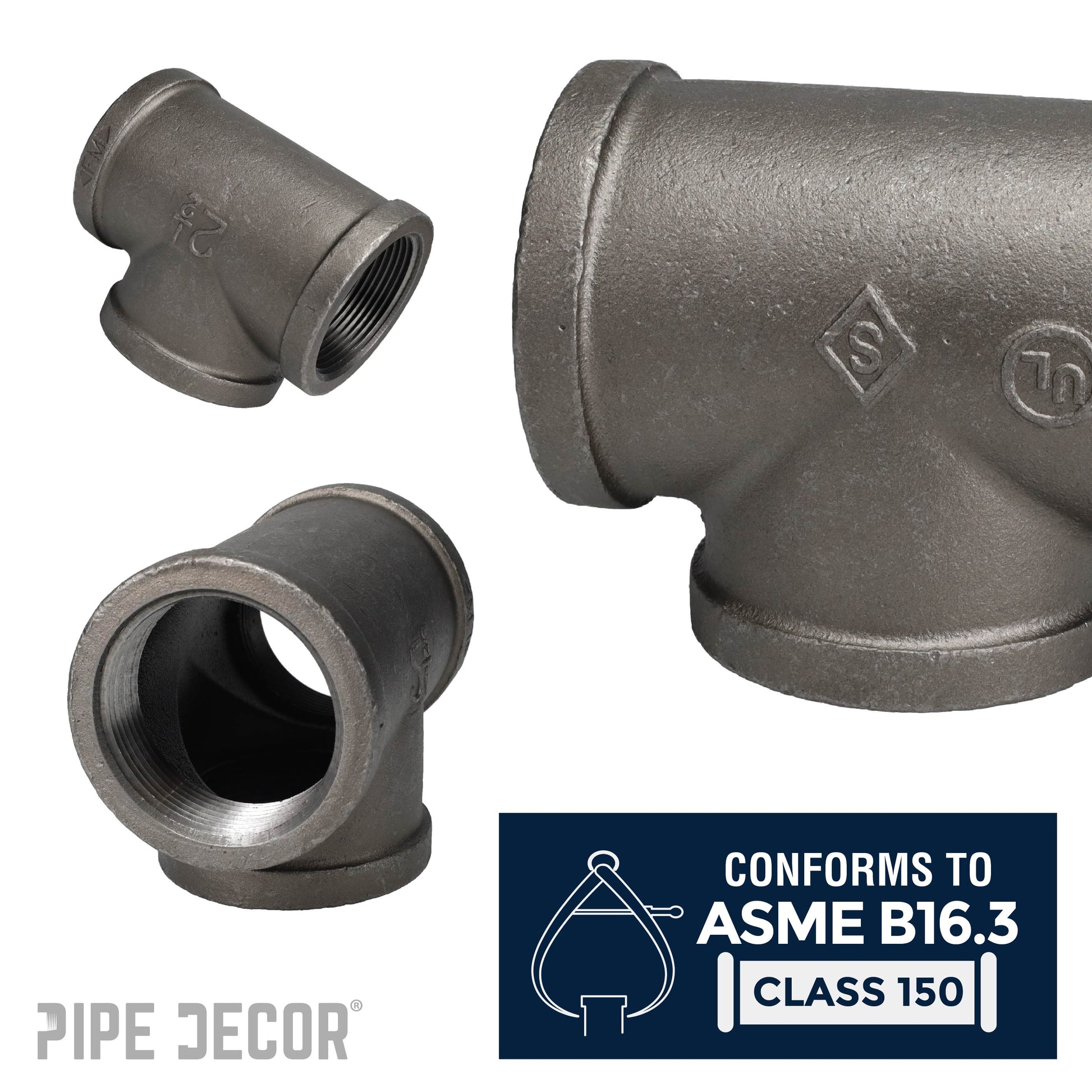 2 1/2 in. Black Tee PIPE DECOR