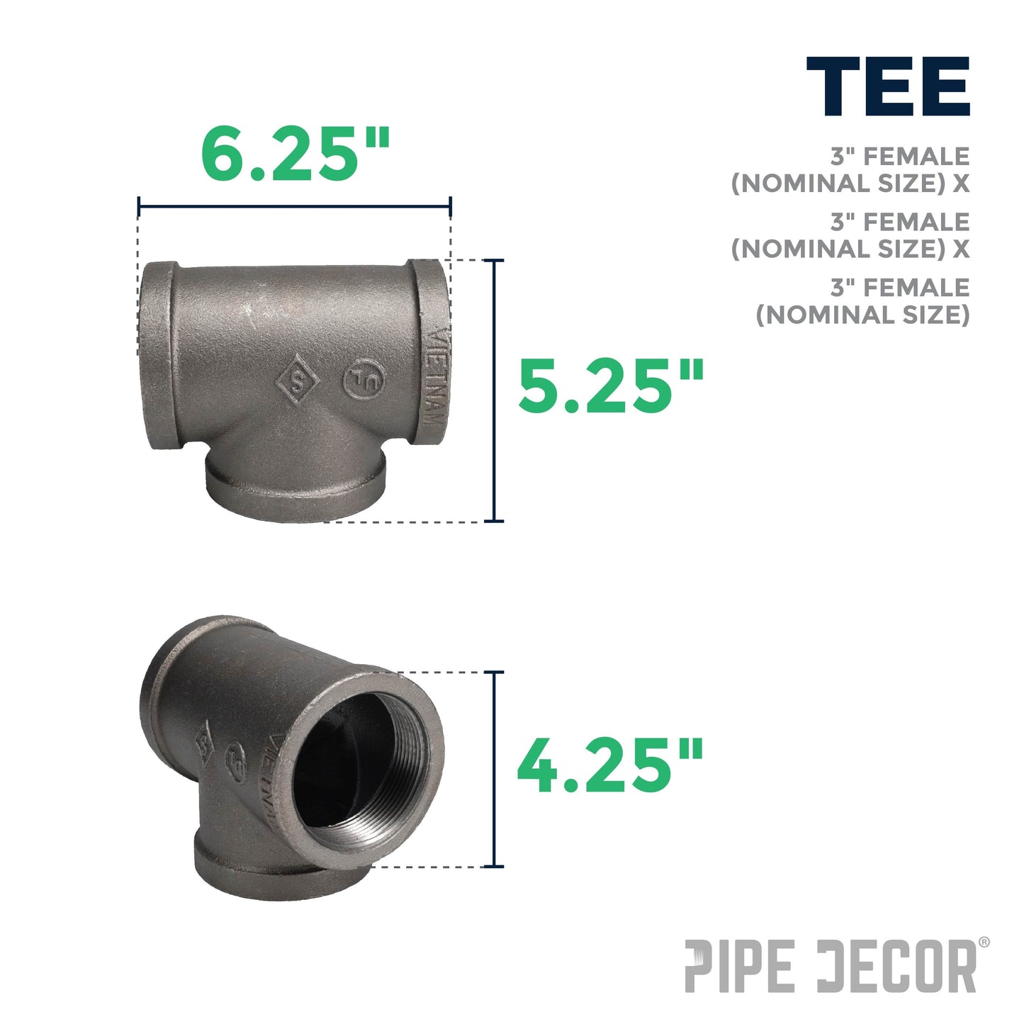 3 in. Black Tee PIPE DECOR