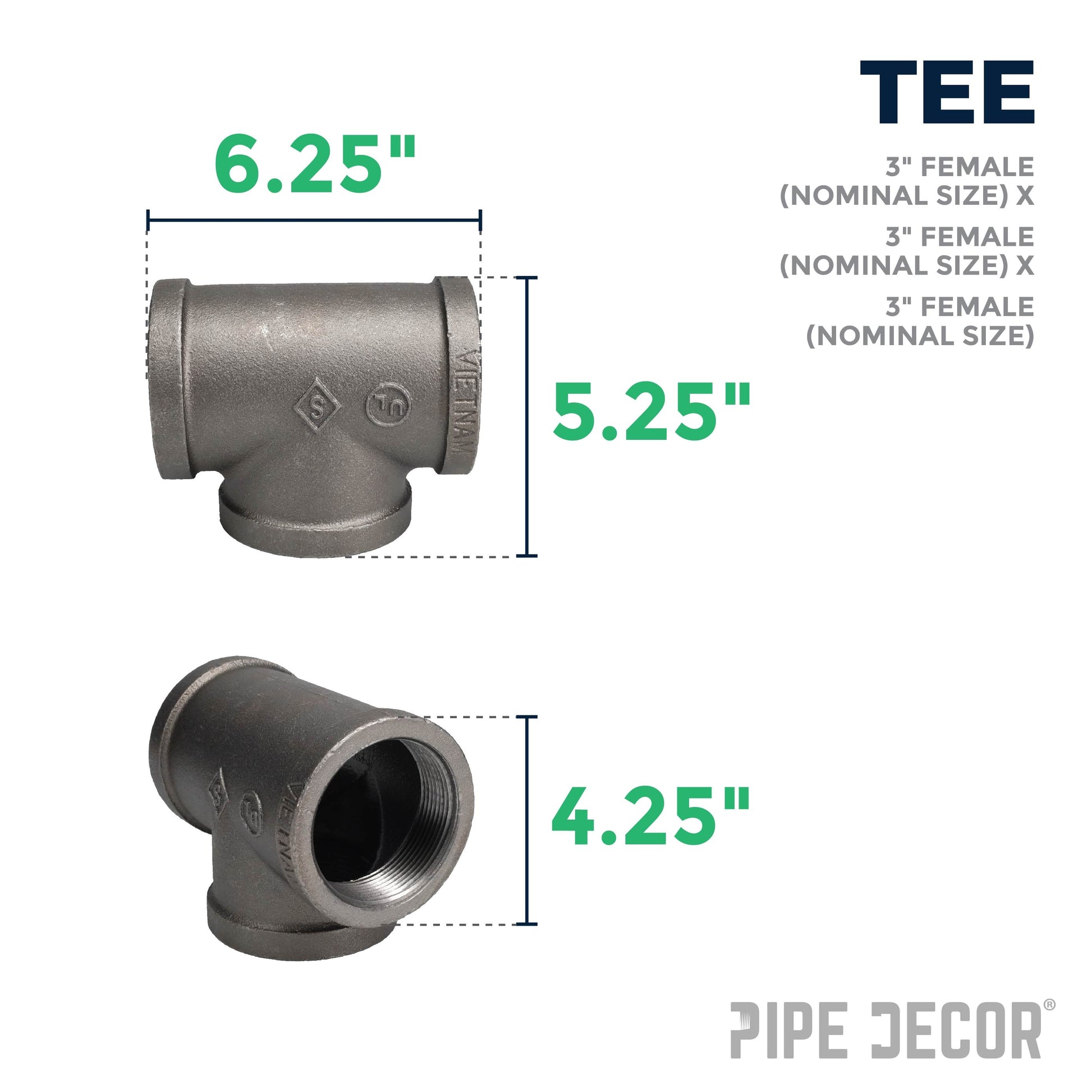 3 in. Black Tee PIPE DECOR