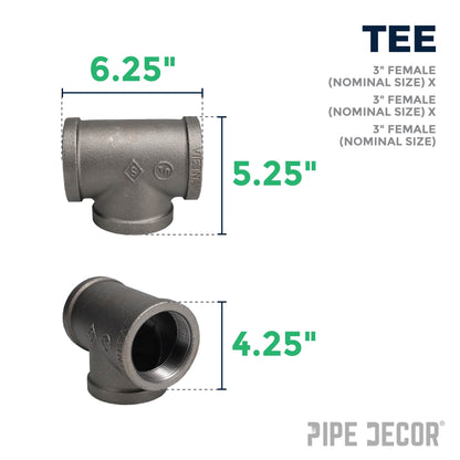 3 in. Black Tee PIPE DECOR