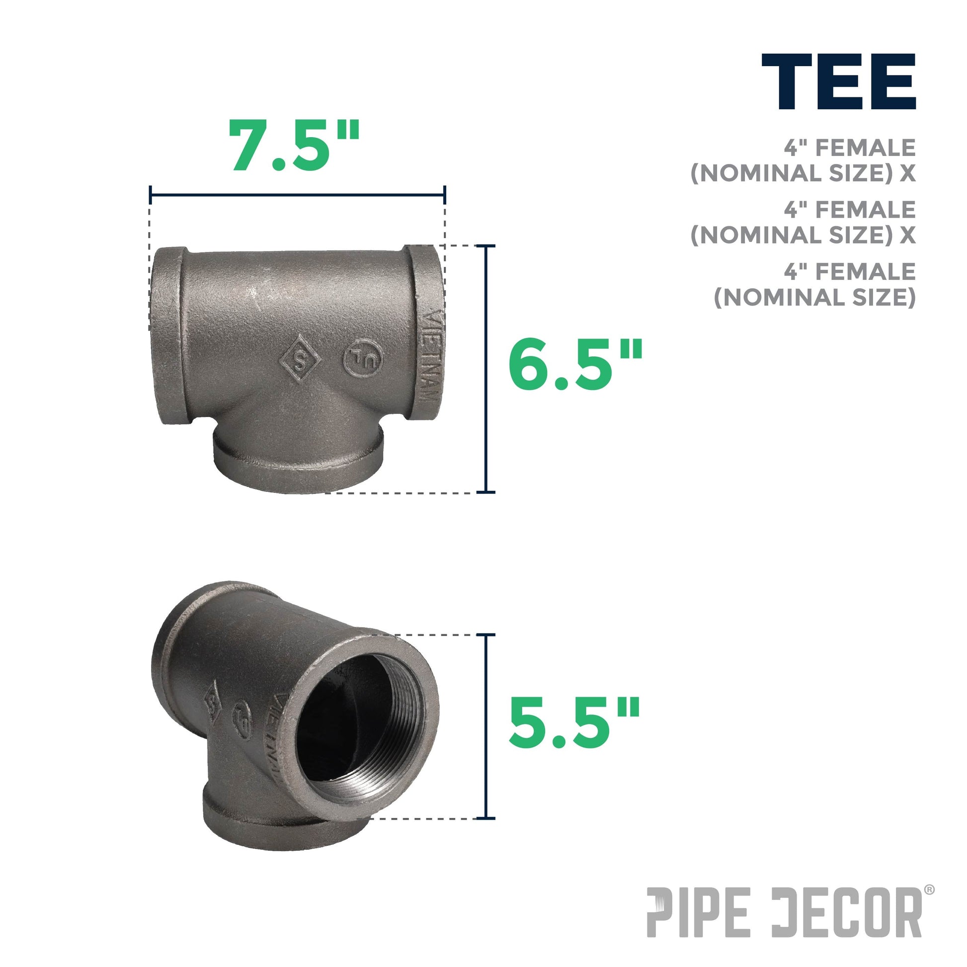 4 in. Black Tee PIPE DECOR