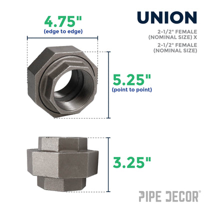 2 1/2 in. Black Union PIPE DECOR