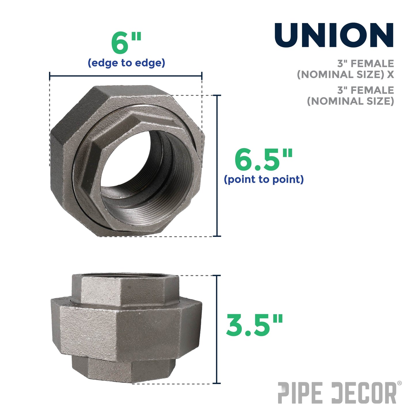3 in. Black Union PIPE DECOR