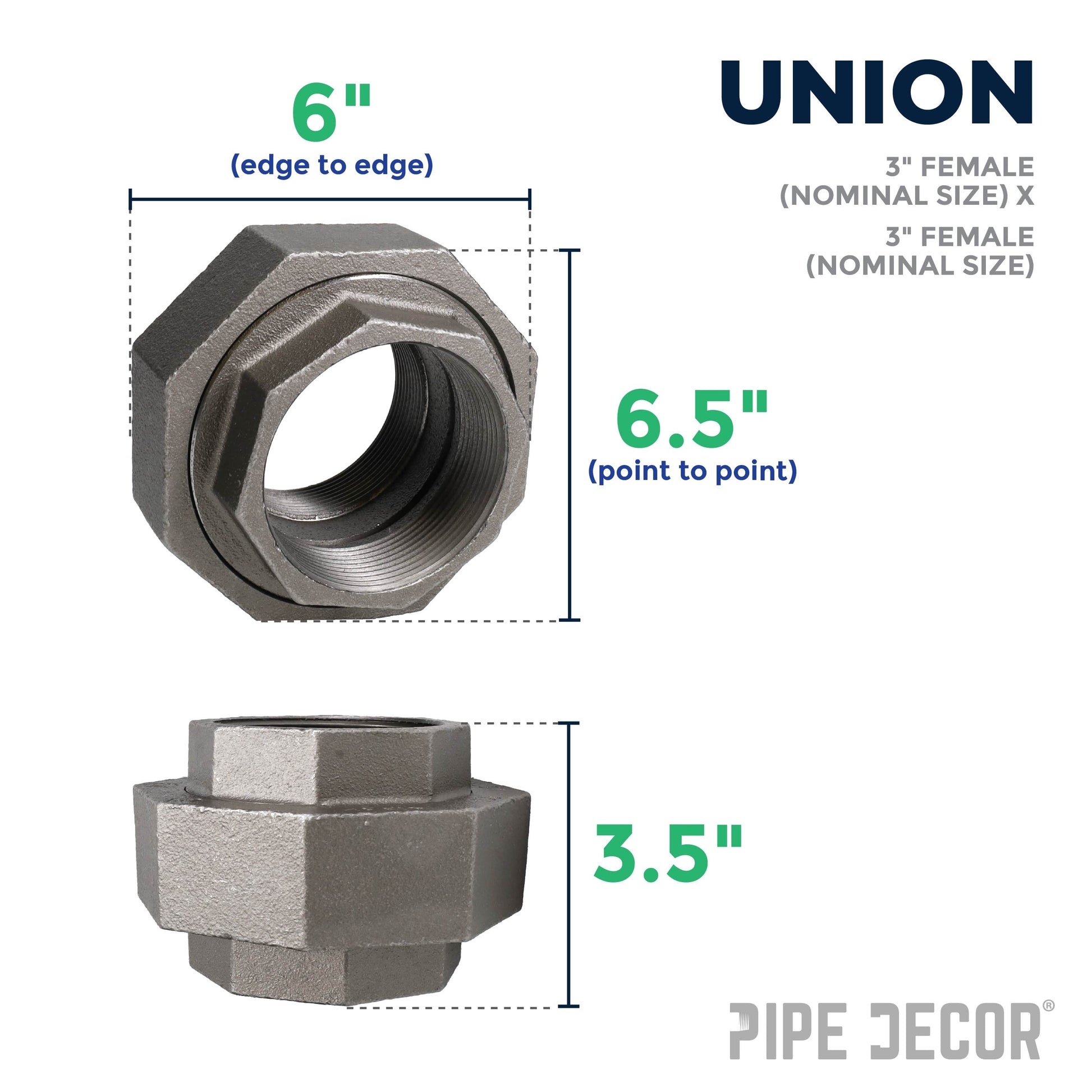 3 in. Black Union PIPE DECOR