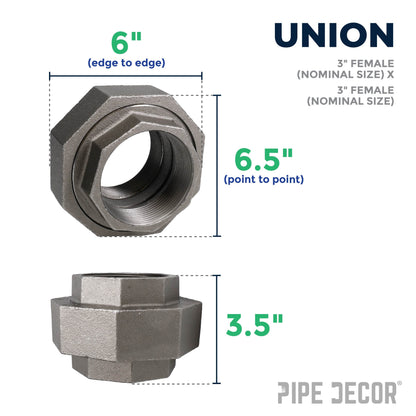 3 in. Black Union PIPE DECOR
