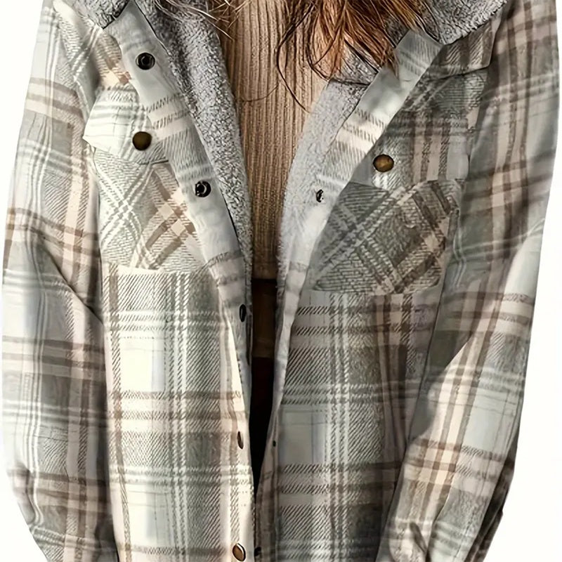 Women's Plaid Button-Up Long Sleeve Jacket FitiqueFit