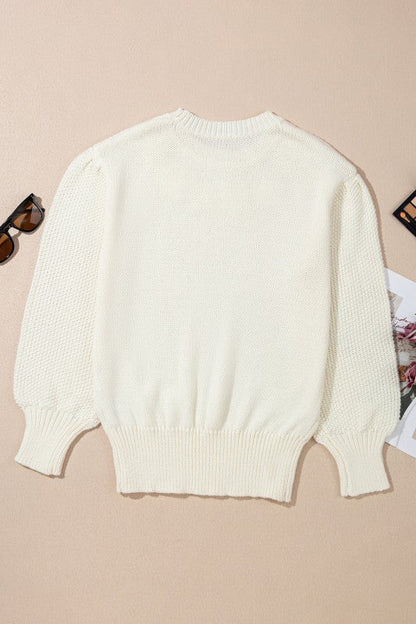 Floral Textured Puff Sleeve Round Neck Sweater Shop Style & More | Fresh Looks, Everyday Deals & Free Shipping
