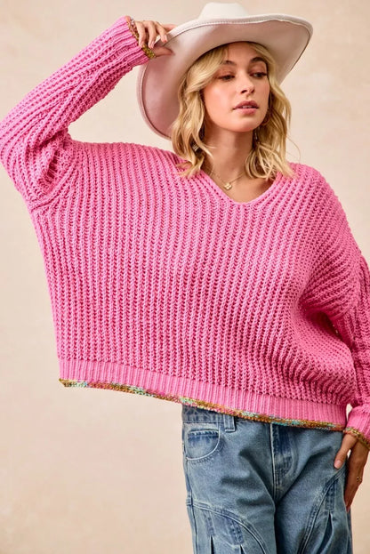 BiBi V-Neck Sweater with Colorful Trim FitiqueFit