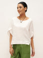 100% Linen Round Neck Petal-Sleeve Pullover LAUREL