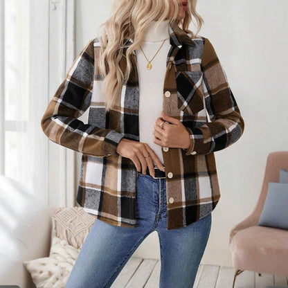 Checkered Fleece-Lined Shacket with Chest Pockets FitiqueFit