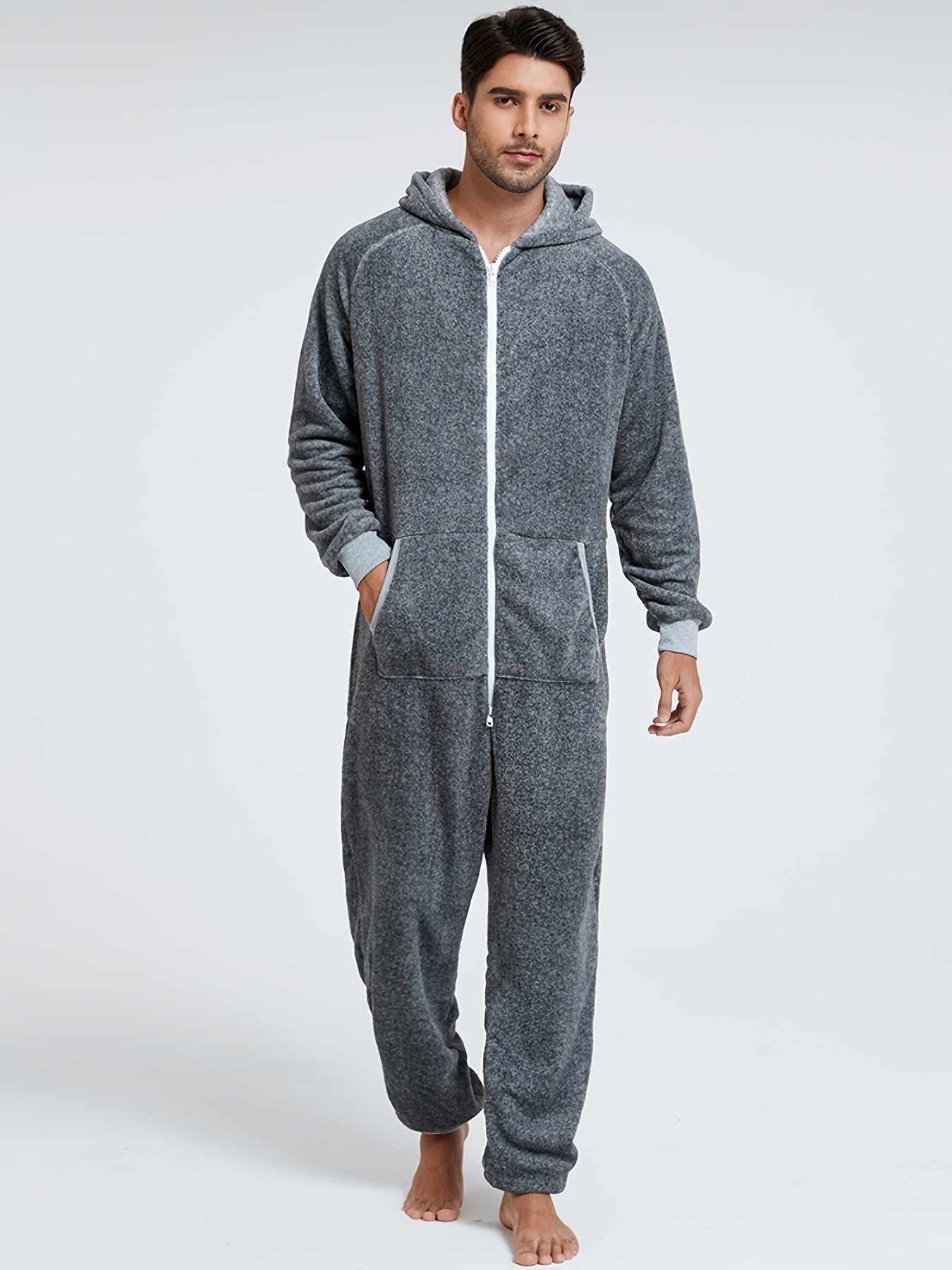 Men'S Heavy-Duty Full-Zip Hooded Onesie - Long Sleeve Winter Sleepwear with Drawstring Hood, Loose Fit Onesie for Cold Weather, Christmas Costume & Everyday Indoor/Outdoor Use - Easy Zipper Closure, Indoor Loungewear, Plush, NovaCart