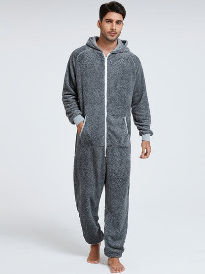 Men'S Heavy-Duty Full-Zip Hooded Onesie - Long Sleeve Winter Sleepwear with Drawstring Hood, Loose Fit Onesie for Cold Weather, Christmas Costume & Everyday Indoor/Outdoor Use - Easy Zipper Closure, Indoor Loungewear, Plush, NovaCart