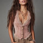 Lace Trim Button-Down Crop Tank Vest Women FitiqueFit