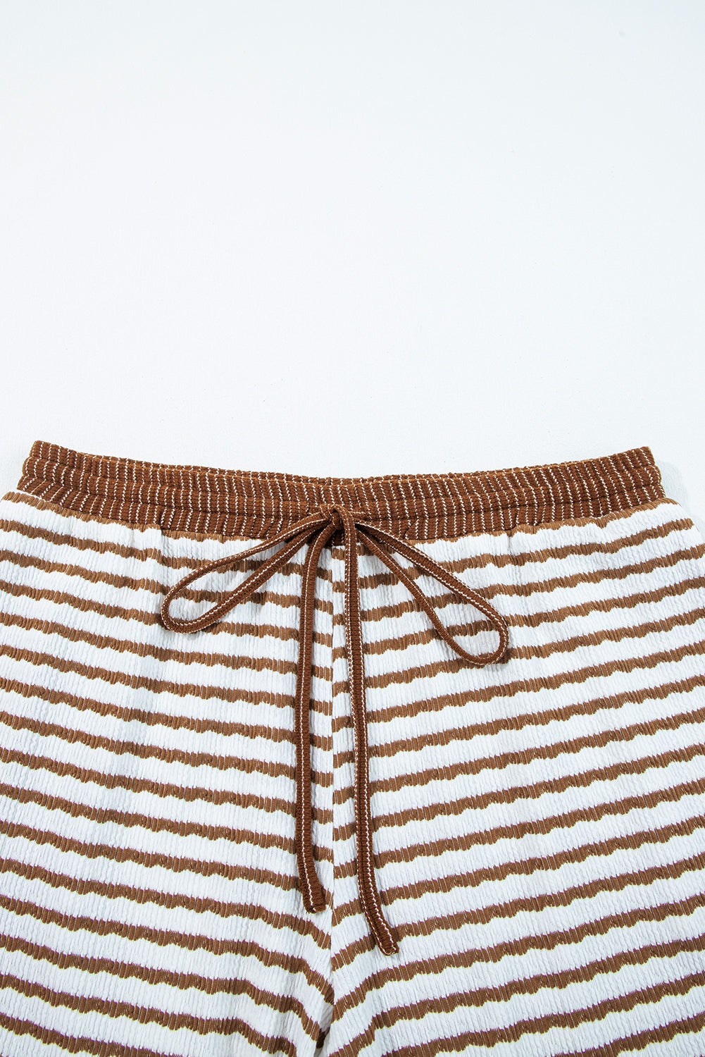 Khaki Stripe Plus Size Collared V Neck Loose Pullover Drawstring Elastic Waist Wide Leg Pant Set Garden Naked Curves