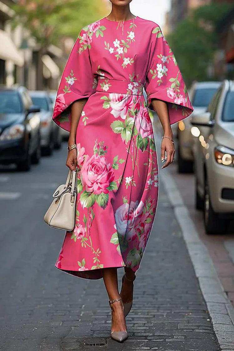 Geometric Print Batwing Sleeve Flowy Maxi Dress – 12 Styles, XS–XXXL FitiqueFit