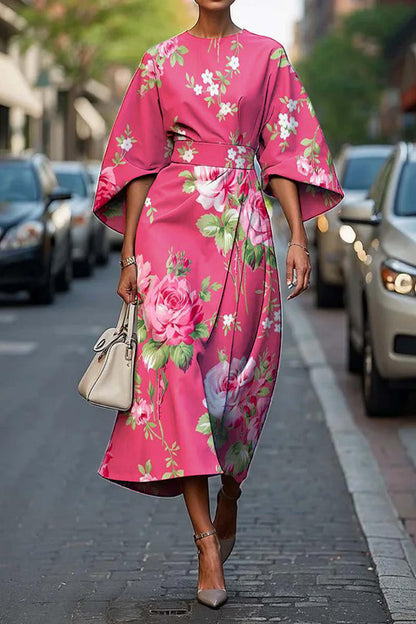 Geometric Print Batwing Sleeve Flowy Maxi Dress – 12 Styles, XS–XXXL FitiqueFit