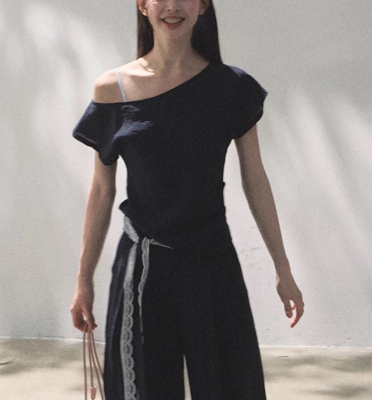 Linen Off-Shoulder Asymmetric Casual Set – 2 Colors, S–L FitiqueFit