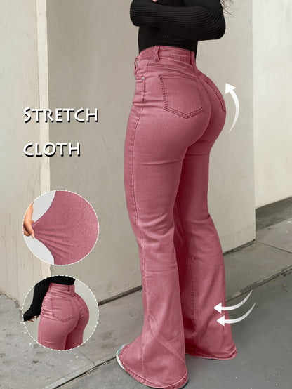 High Waisted Stretch Non See Through Straight Leg Jeans
