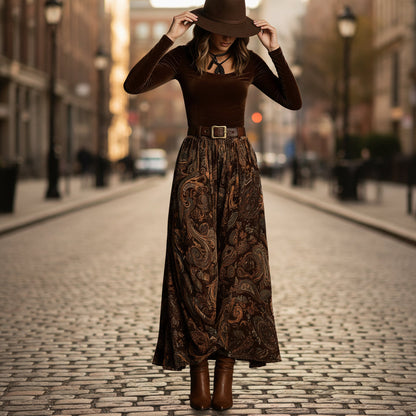 Women's Floral Print Long Sleeve Skirt Set with Belt – Caramel FitiqueFit